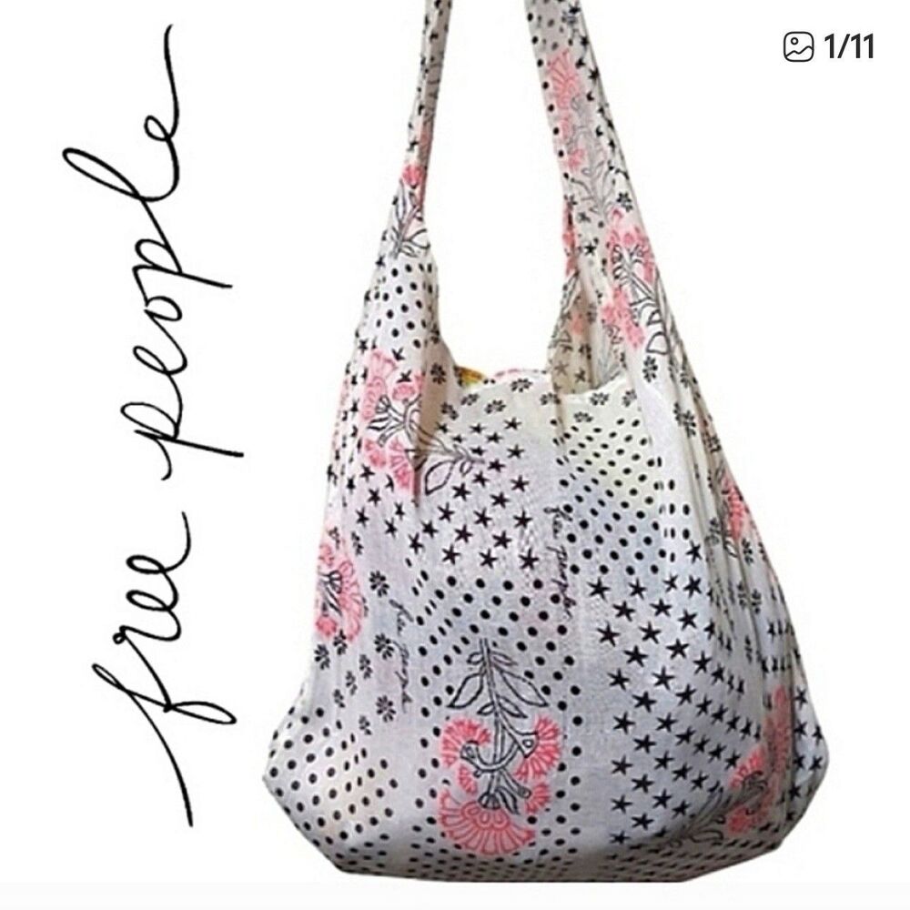 Free People Floral Star Shoulder Tote Shopping Market Bag 19" Boho Cottagecore